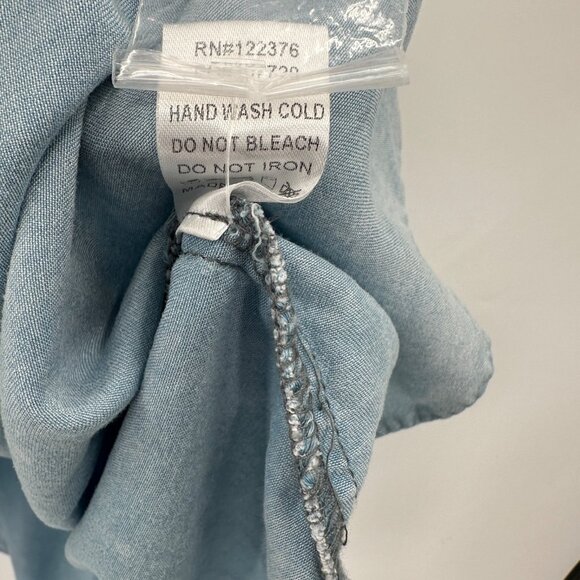 Mustard Seed Chambray Shirt Mini Dress Size L Boutique Swing Collared Lyocell - Picture 5 of 7